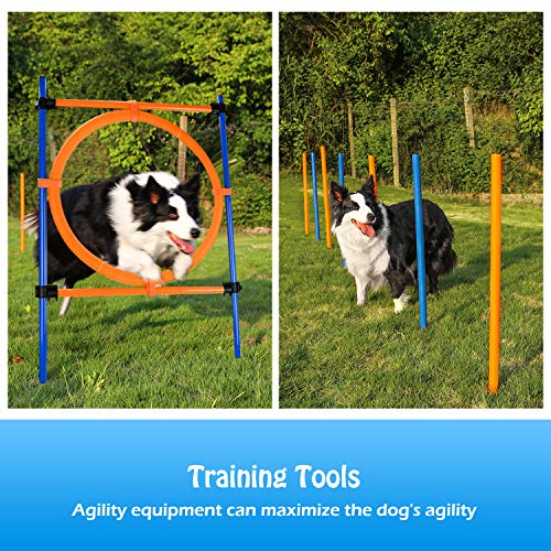 YON.SOU. Dog Agility Training Equipment, Obstacle Course Training, (with Dog Agility rods Jump& Hoops, Agility Tunnel Frisbee Training Whistle, Carrying Bag) (Dog Obstacle)