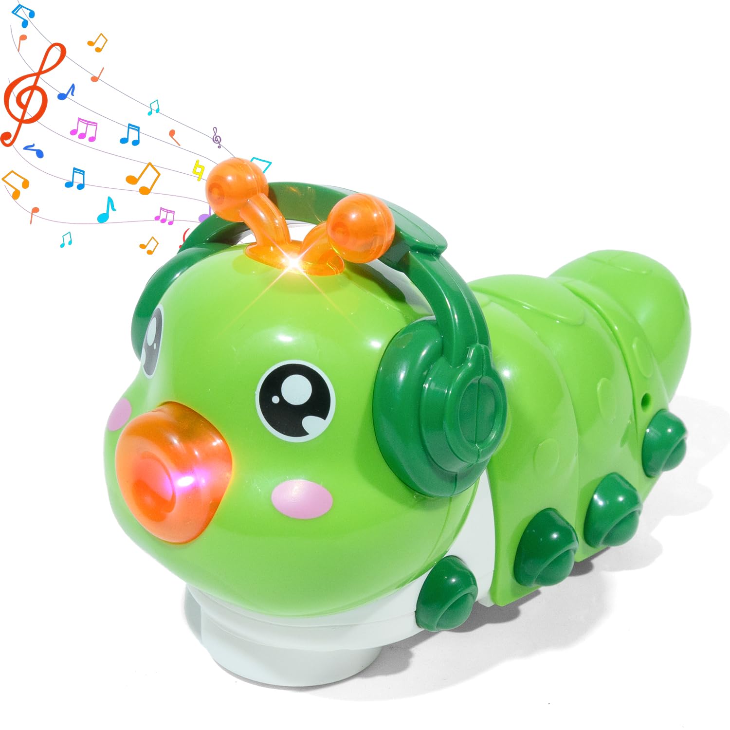 lonfypeng ‌Green Caterpillar Musical Toy for Toddlers, Singing & Flashing Lights, Caterpillar Design Tummy Time Car Toy Children's Electric Toy, Birthday Gifts for Boys and Girl