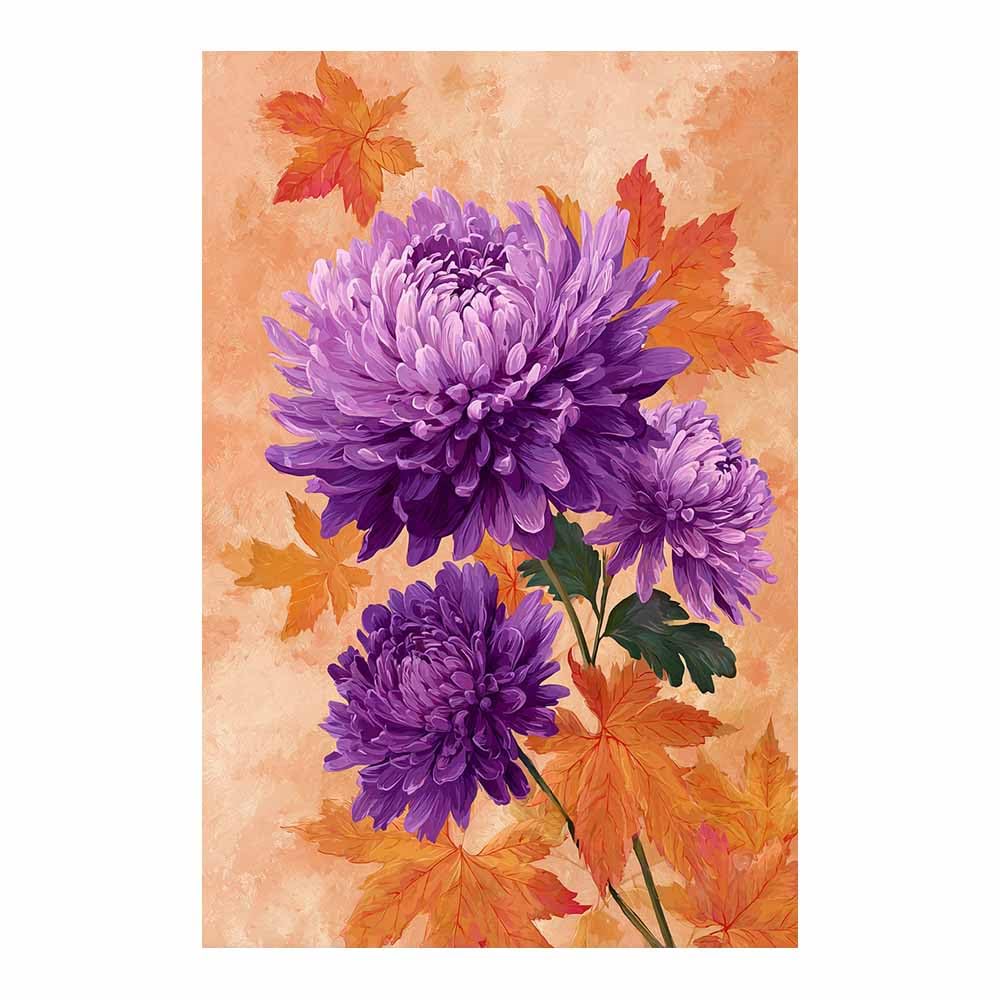 Xeniou Multicolor Flower Wall Art Canvas Autumn Purple Chrysanthemum Art Canvas Wall Art, For Bedroom Office Home Decorations(Multicolor)-70X100cm Unframed