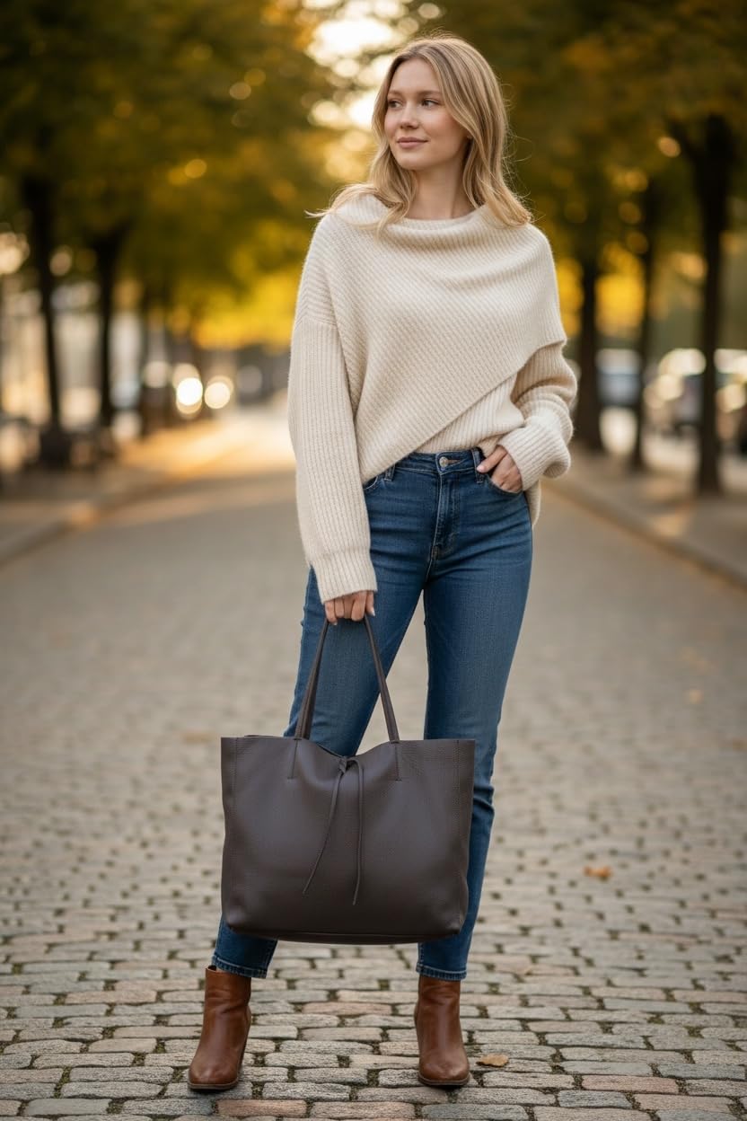 SH Leder ® Damen Echt Rindleder Shopper in Querformat mit Innentasche in vielen Farben Schultertasche Henkeltasche 30x37cm Maja G514