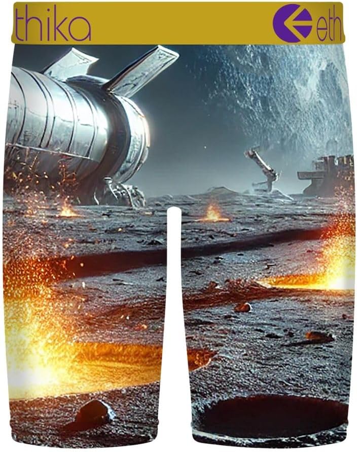 Ethika Men’s Boxer Brief, Knee Length, 4-Way Stretch Performance Underwear with Graphic Prints – Space - Image 2