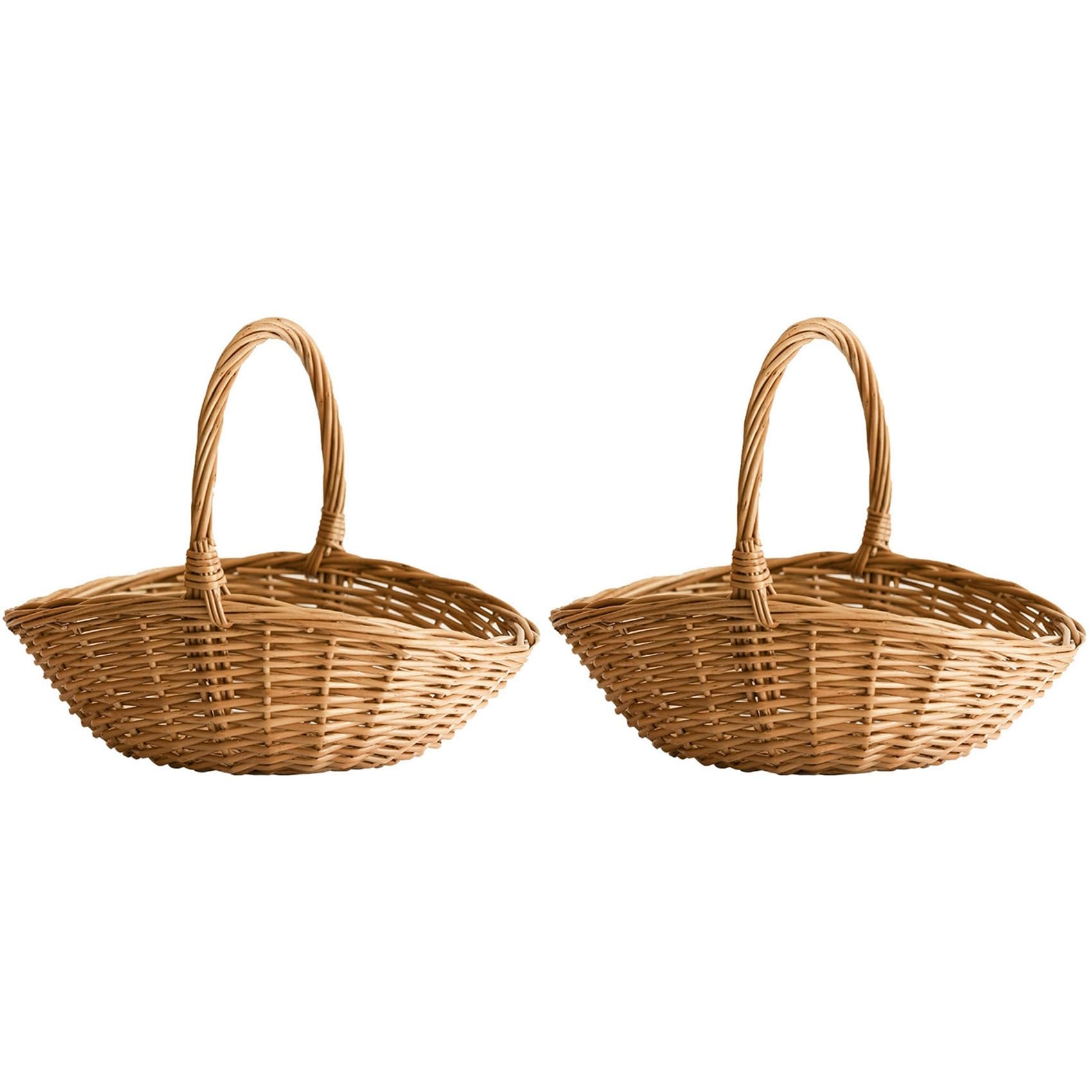 Vjsujehgy 2X Wicker Basket with Handle, Wicker Shopping Basket, Gift Hamper Basket, Picnic Baskets, Kitchen Storage Basket- Small