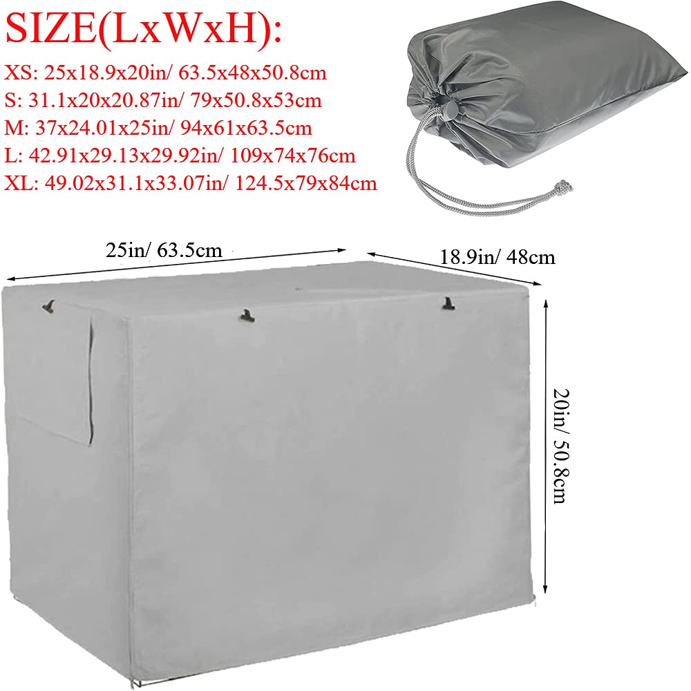 Coperture per gabbia per cani da 61 a 122 cm, impermeabili, resistenti alla pioggia, in poliestere Oxford 210D Oxford (XS: 63,5 x 48 x 50,8 cm, grigio)