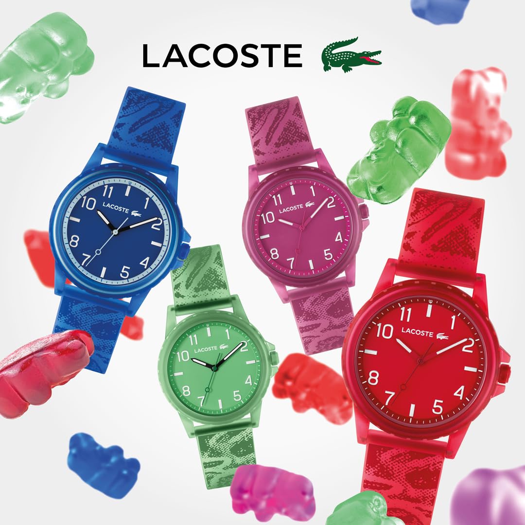 Lacoste Rider analogowy zegarek dziecięcy, mechanizm kwarcowy, wodoodporny, silikonowy pasek, unisex, prezent dla chłopców i dziewcząt, Czerwony, pasek