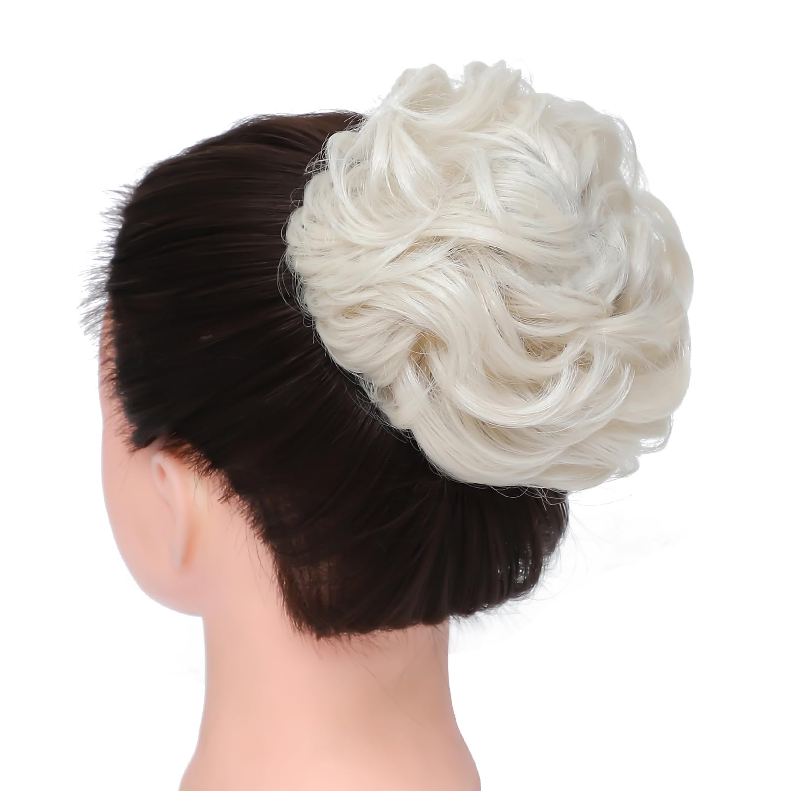 BUYOGET Messy Bun Hair Pieces For Women Hair Bun Extension Updo Curly Messy Bun Donut Hair Chignons Scrunchie Platinum Blonde - Image 3