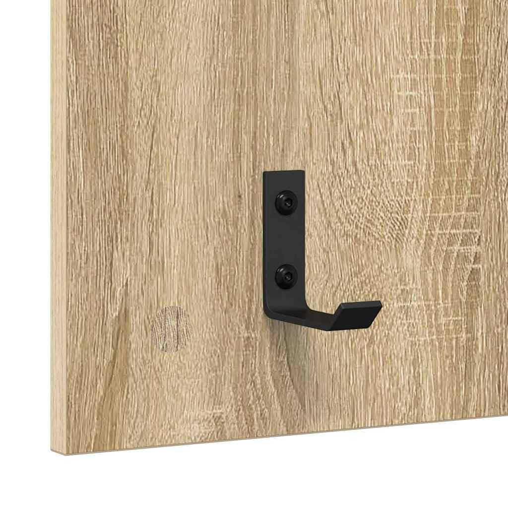 Perchero de pared de roble Sonoma 90 x 40 x 10 cm diseño moderno con 3 estantes y ganchos robustos para pasillo, salón y baño
