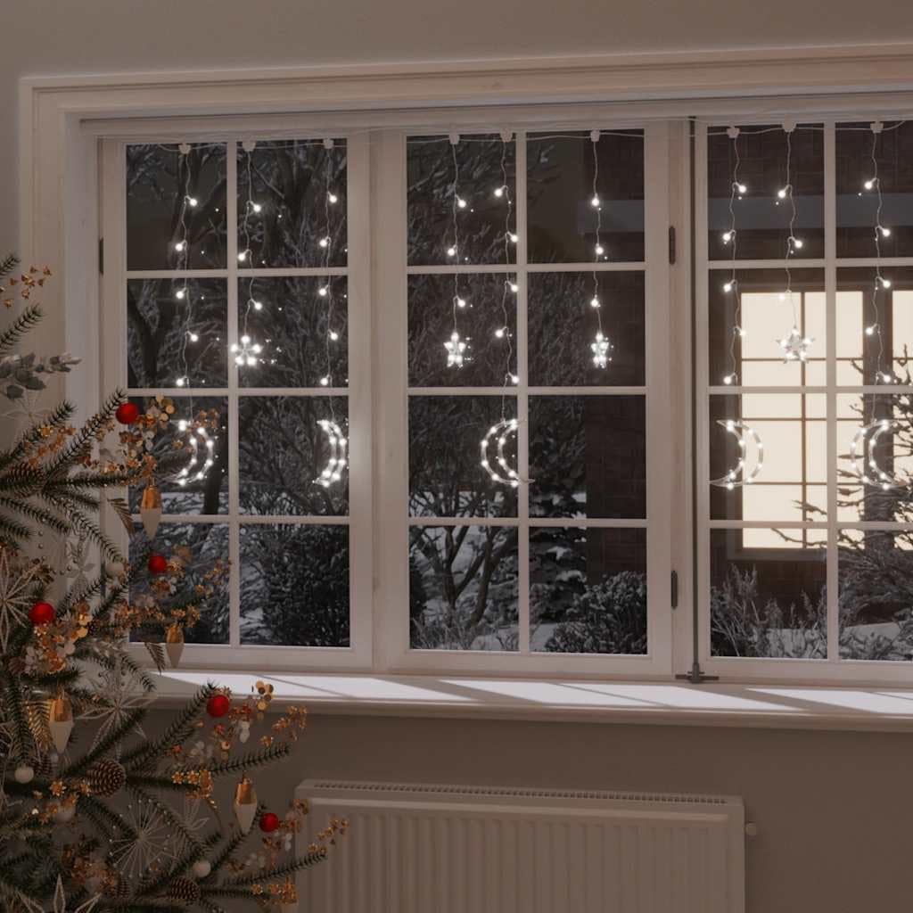 Guirlande lumineuse étoile lune 138 LED blanc froid avec télécommande, câble 3 m, décoration Noël fête intérieur extérieur ambiance lumineuse