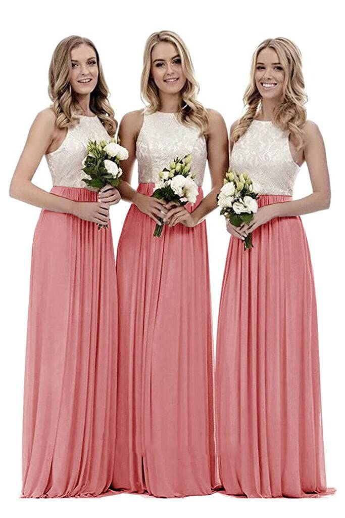 Abito Spalline Pizzo Abito Damigella D'Onore In Chiffon Con Pizzo