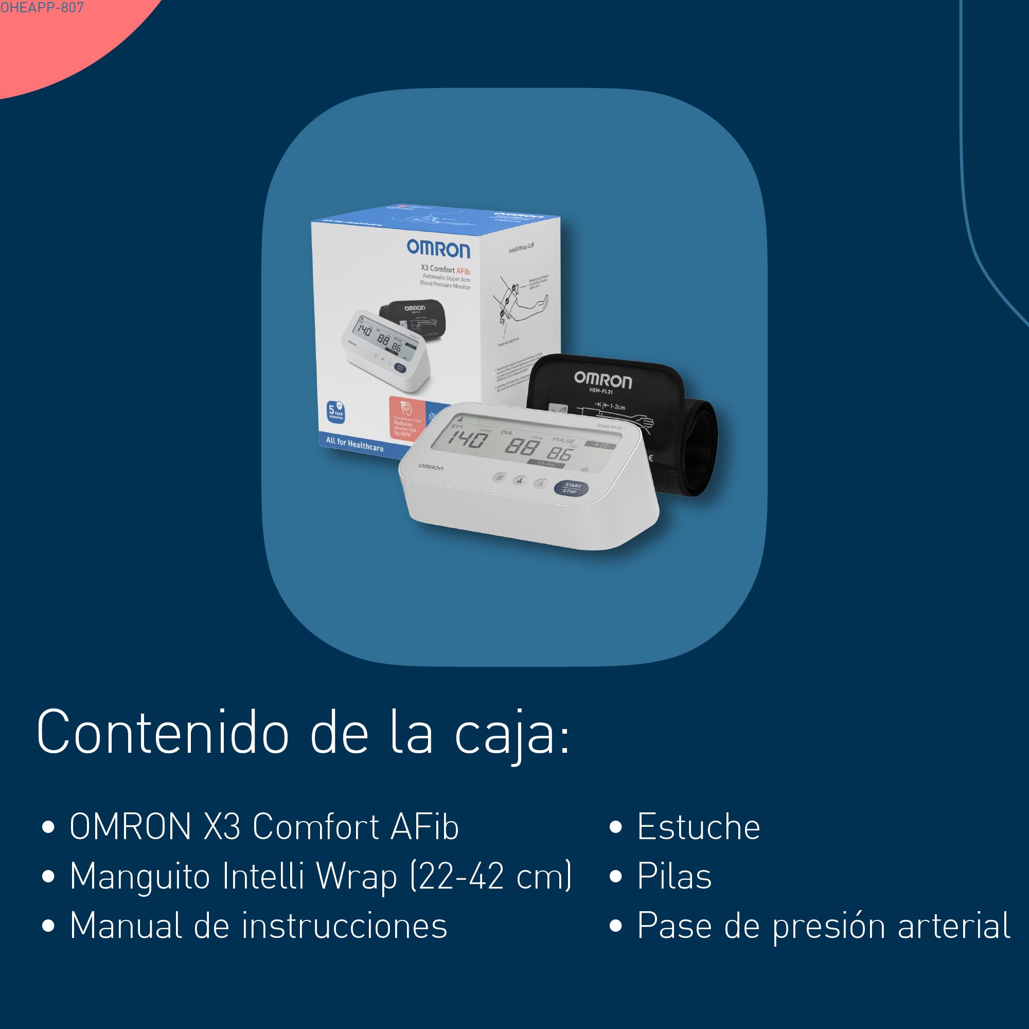 OMRON X3 Comfort AFib - Tensiómetro de brazo automático - Con detección de fibrilación auricular e indicador de hipertensión - Validado clínicamente - Diabetes y embarazo - Garantía 5 años - 22-42 cm