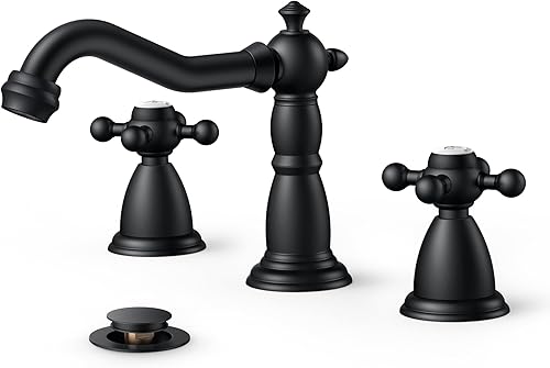 FORIOUS Grifos de baño de 3 agujeros, grifo de lavabo de baño de latón antiguo negro mate de dos manijas, grifo de baño extendido de 8 pulgadas con