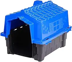 Casinha De Cachorro Plástica Pequeno e Medio Porte Casa Para Pet, Desmontável Resistente Com Proteção UV, 8 saídas de ar e 4 pontos para saída de água, Tamanhos N1. N2. N3. (Azul, N.1)