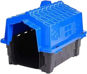 Casinha De Cachorro Plástica Pequeno e Medio Porte Casa Para Pet, Desmontável Resistente Com Proteção UV, 8 saídas de ar e 4 pontos para saída de água, Tamanhos N1. N2. N3. (Azul, N.1)