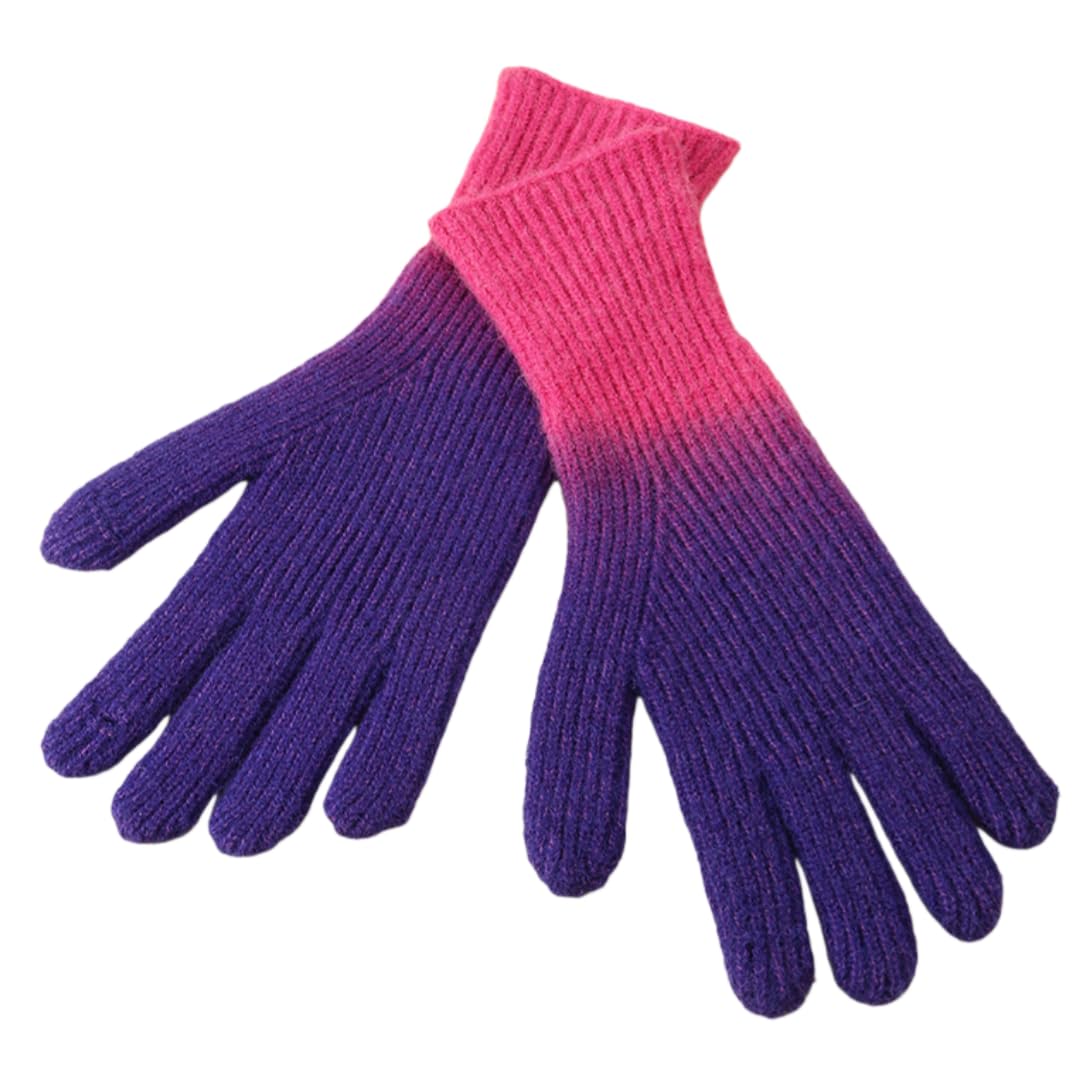 YISENJEE Winter Gloves Women'S Gradient Color Cashmere Winter Warm Fingerless Touchscreen Knitted Gloves - Purple