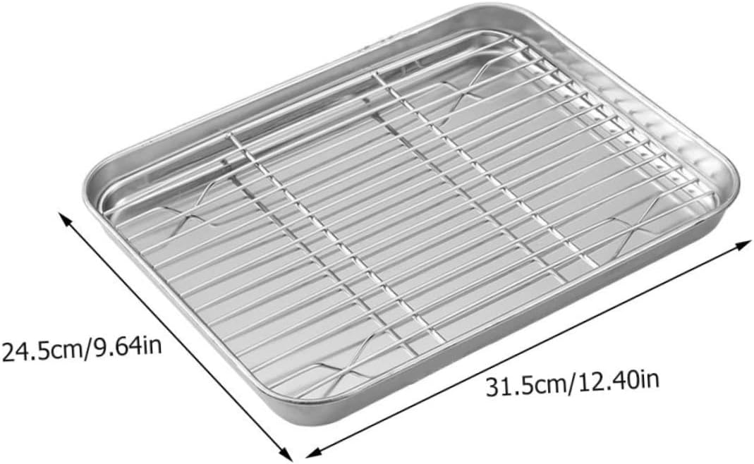 VICASKY Stainless Steel Cake Drying Rack with Thickened Baking Tray and Net Rack Kitchen Baking Tool for Cooling Bread Cakes Biscuits Oven Safe