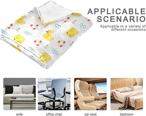 Miniatura 4 de KLL Seamless Cute Rubber Yellow Ducks Lifebuoy Flannel Blanket, Microfiber Lightweight Throws for Couch, Sofa, Camping, Fall Blanket 60x90 Inches