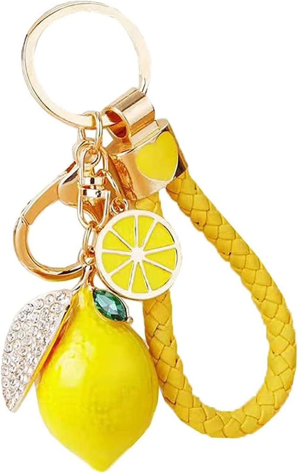 Cute Lemon Keychain Little Lemon Crystal Rhinestone Key Chain Fruit Keyring For Purse Bag Backpack Car Jewelry Gift For Women Men