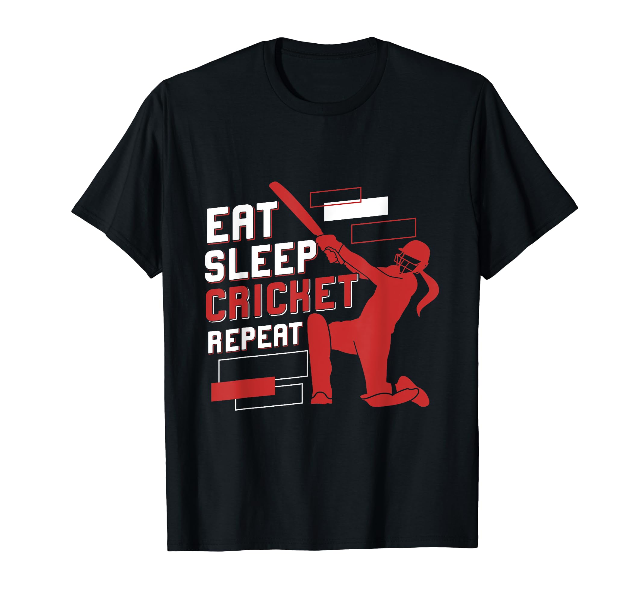 Eat Sleep Cricket Repeat for a Cricket Player Cricket Game T-Shirt, Black