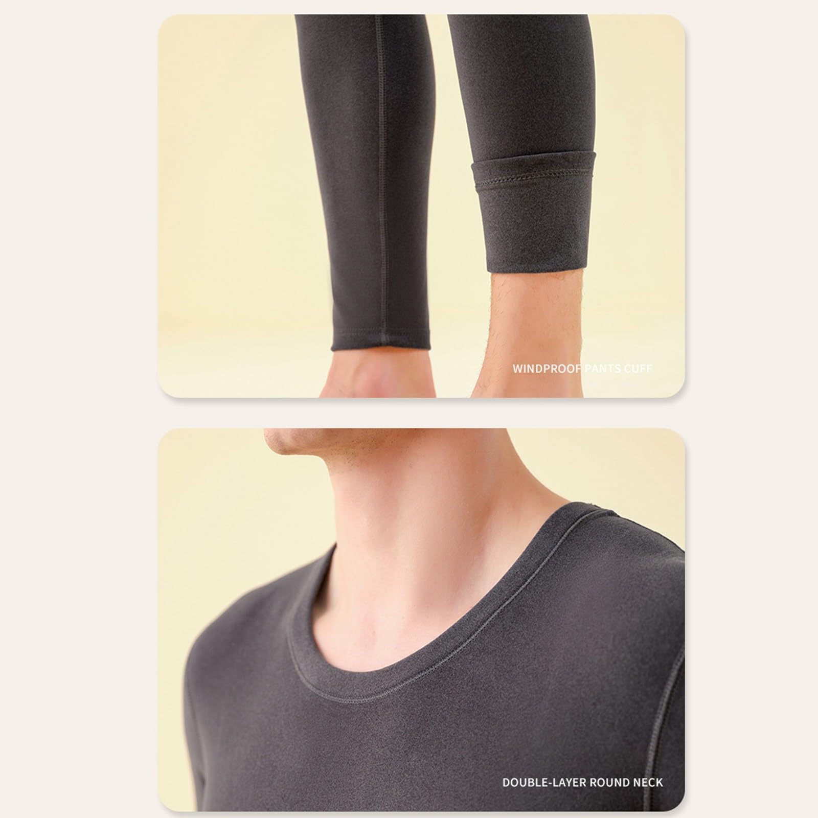 Generisch Pijama corto para hombre con cuello redondo y cuello alto, conjunto de ropa interior de invierno, manga larga gruesa y pantalones largos, túnica para hombre