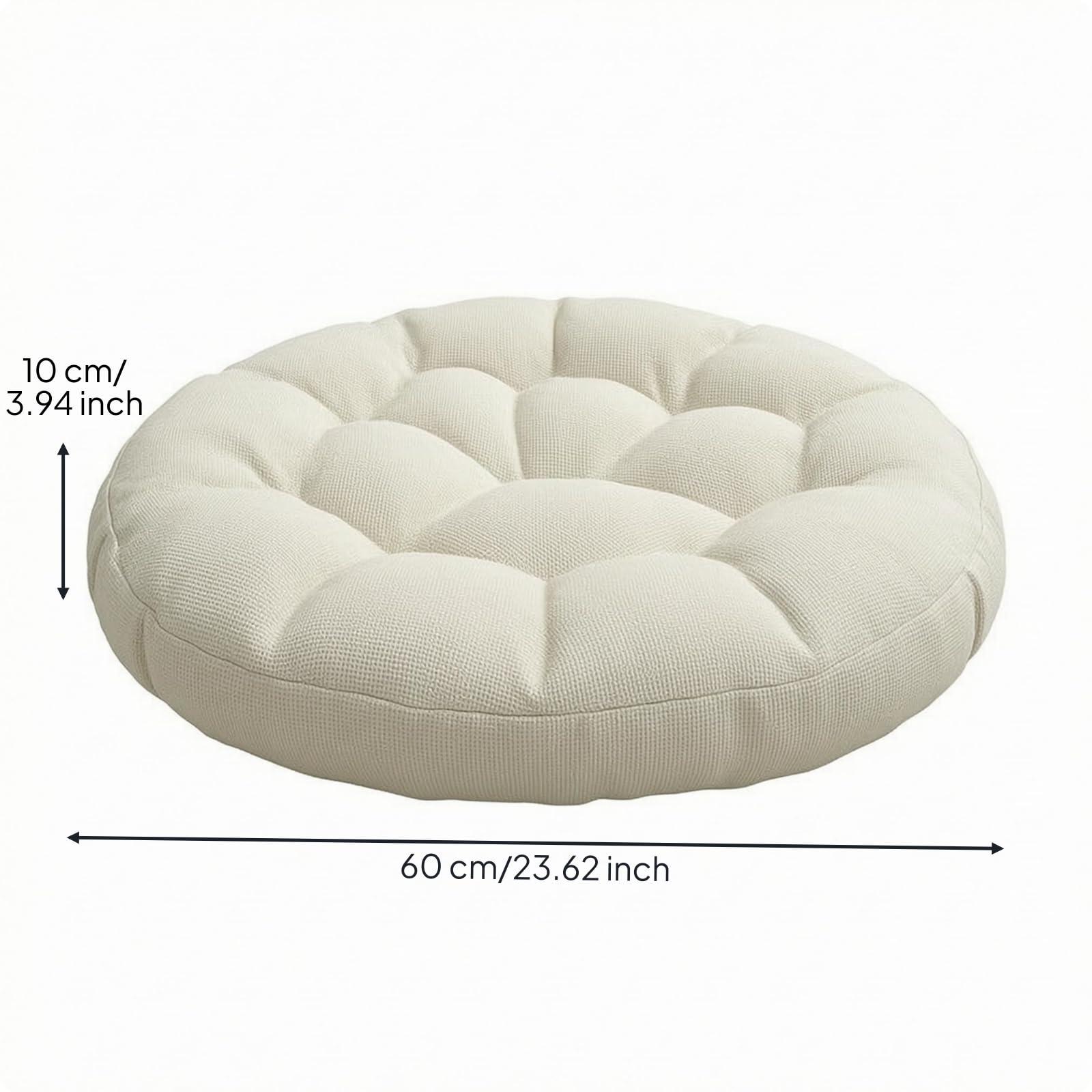 Cuscino Meditazione Rotondo Cuscino Pavimento Seduta Tappetino Meditazione Poggiaseduta con Trapuntatura in Cotone Lino Traspirante Morbido Adatto a, Bianco