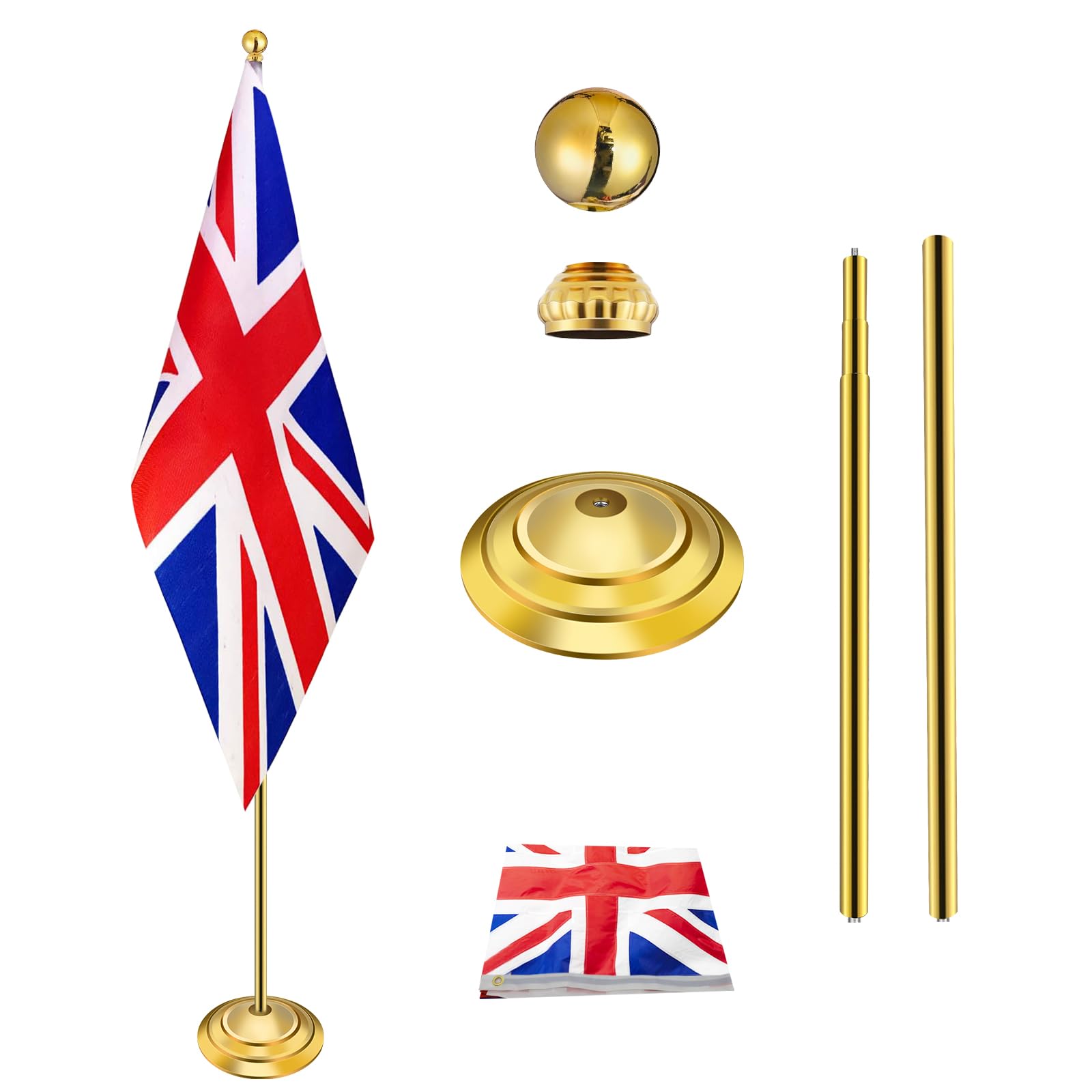 Indoor Flag Pole Kit with Weighted & Thickened Base Hight 200CM-252CM,Stainless steel Commercial Indoor Flagpole for Office School City Hall,Heavy Duty Indoor Telescoping Flag Pole.(Golden -1Pack）