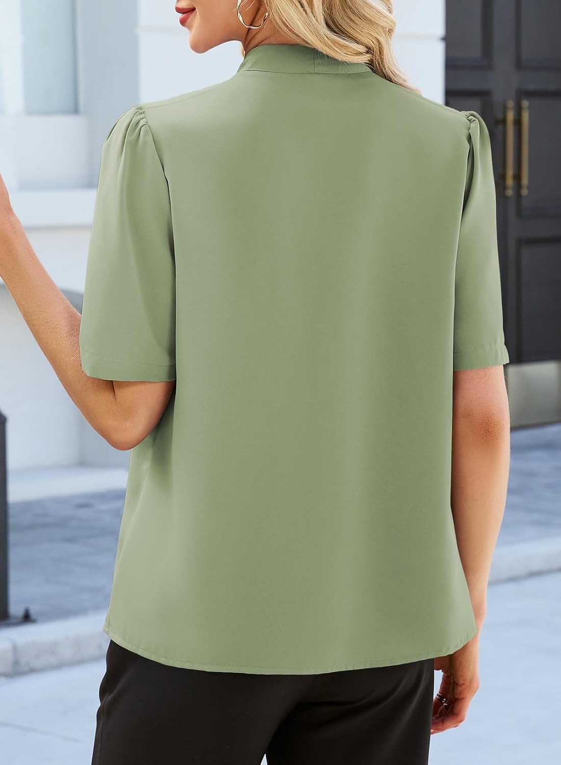 EVALESS Blouses for Women Dressy Casual Summer Short Sleeve Button Down Shirts Business Work Tops - Image 3