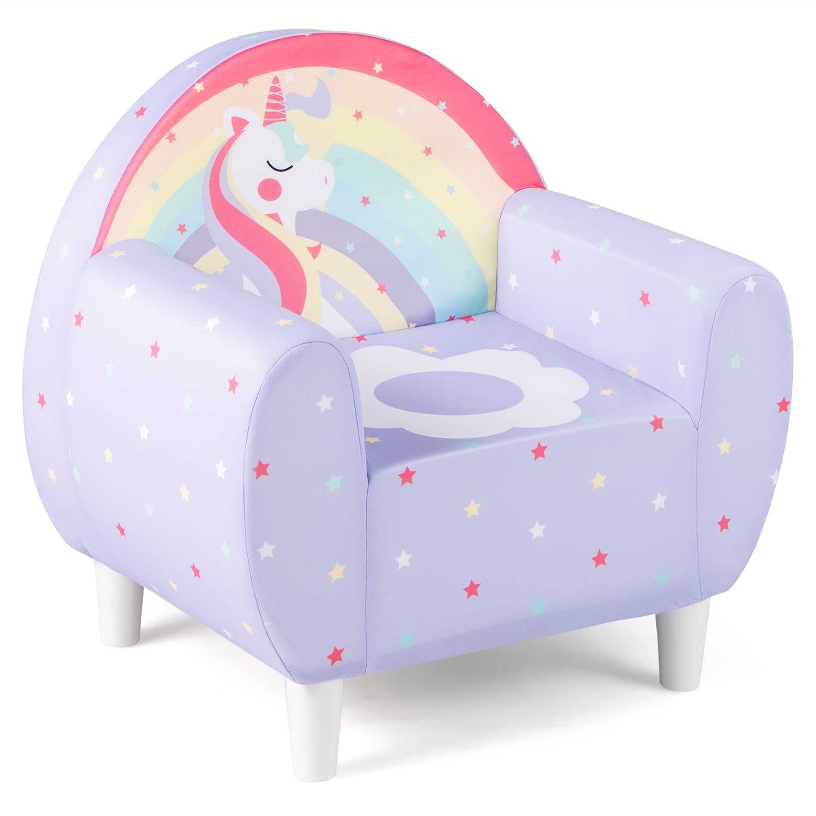 COSTWAY Divano per Bambini a Forma di Unicorno 55 x 40 x 55cm, Poltrona Imbottita con Tessuto Elastico Traspirante e Riempimento in Spugna, Mobile Moderno per Cameretta (Lilla)