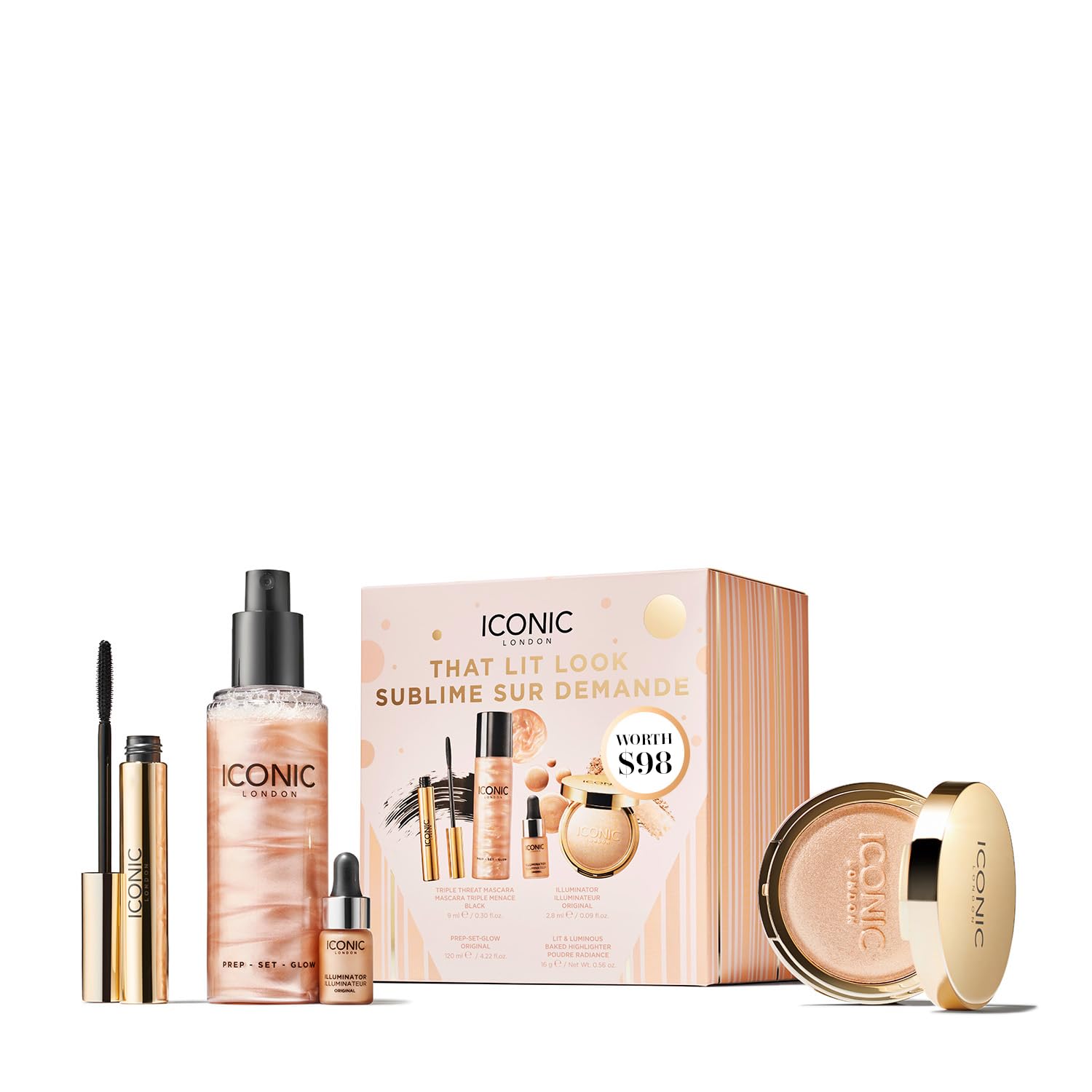 ICONIC LONDON Makeup Set for Natural Glow and Radiant Highlight, Perfect for Stocking Stuffers, Travel-Friendly, Cruelty-Free, Vegan Makeup
