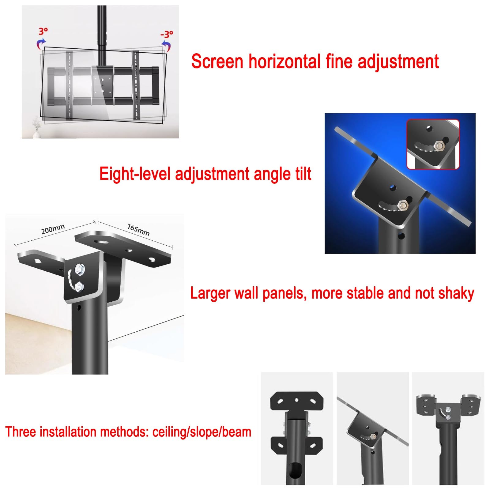 Supporto TV a soffitto - Supporto TV a Parete, Supporto TV Regolabile in Altezza, Adatto alla Maggior Parte dei televisori da 39 a 90 Pollici, Regolazione dell'ango,Cannot Rotate