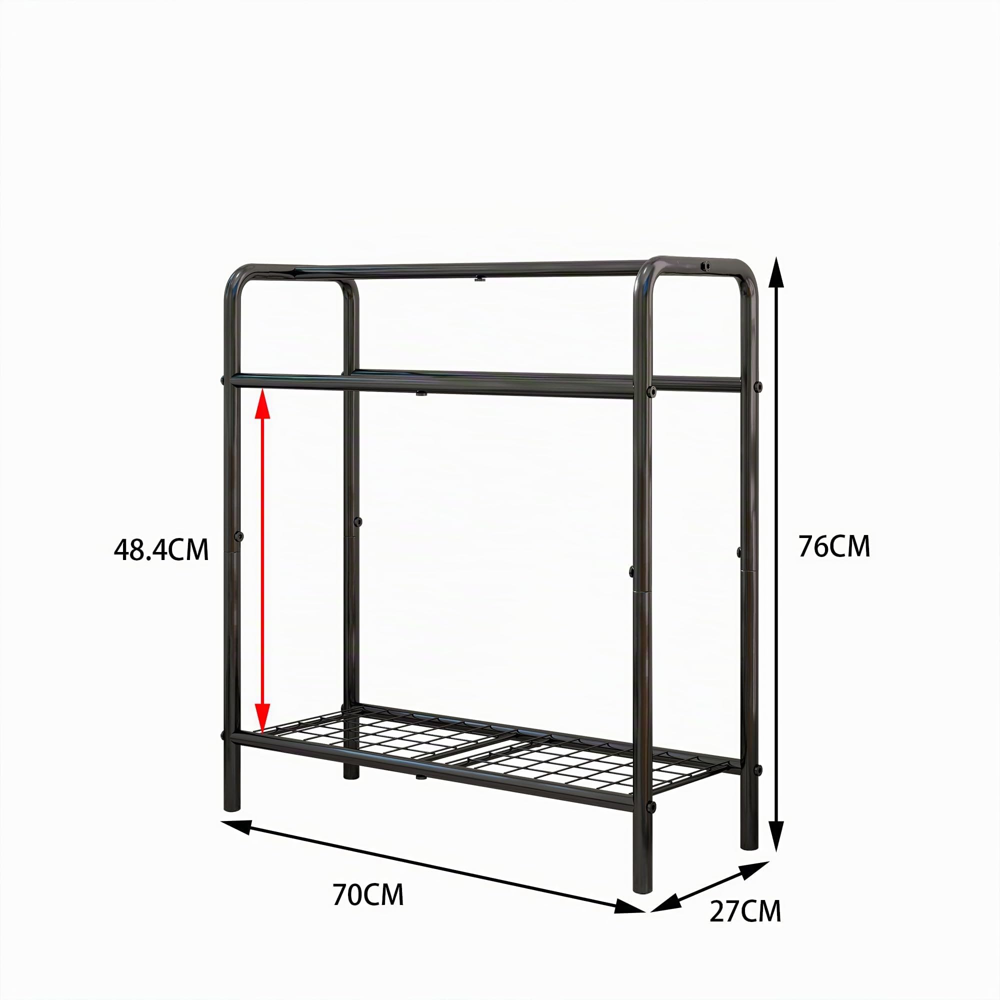 Porte-serviettes à 3 niveaux en métal, petit porte-serviettes autonome pour salle de bain, gain de place, chambre à coucher, salle de bain, étagère d'affichage pour piscine (noir, 70 x 27 x 76