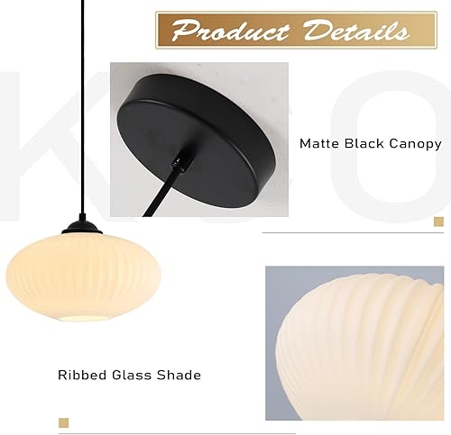 Miniatura 3 de KCO Lámpara colgante de cristal de leche grande en blanco y negro, lámpara colgante moderna de mediados de siglo, lámpara de techo colgante