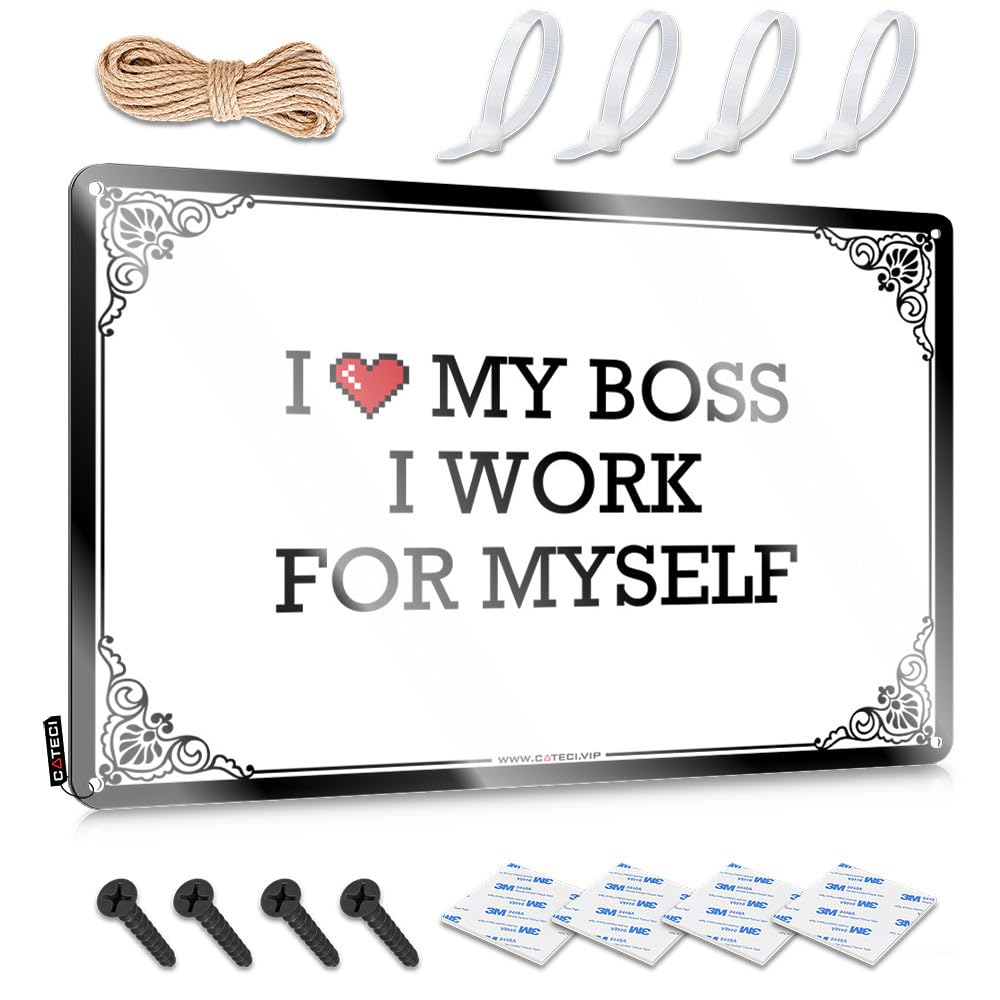 I Love My Boss I Work For Myself Decorative Decoration | Friends Vintage Style Waterproof Cottage Decoration Easy Hang(20X30CM)