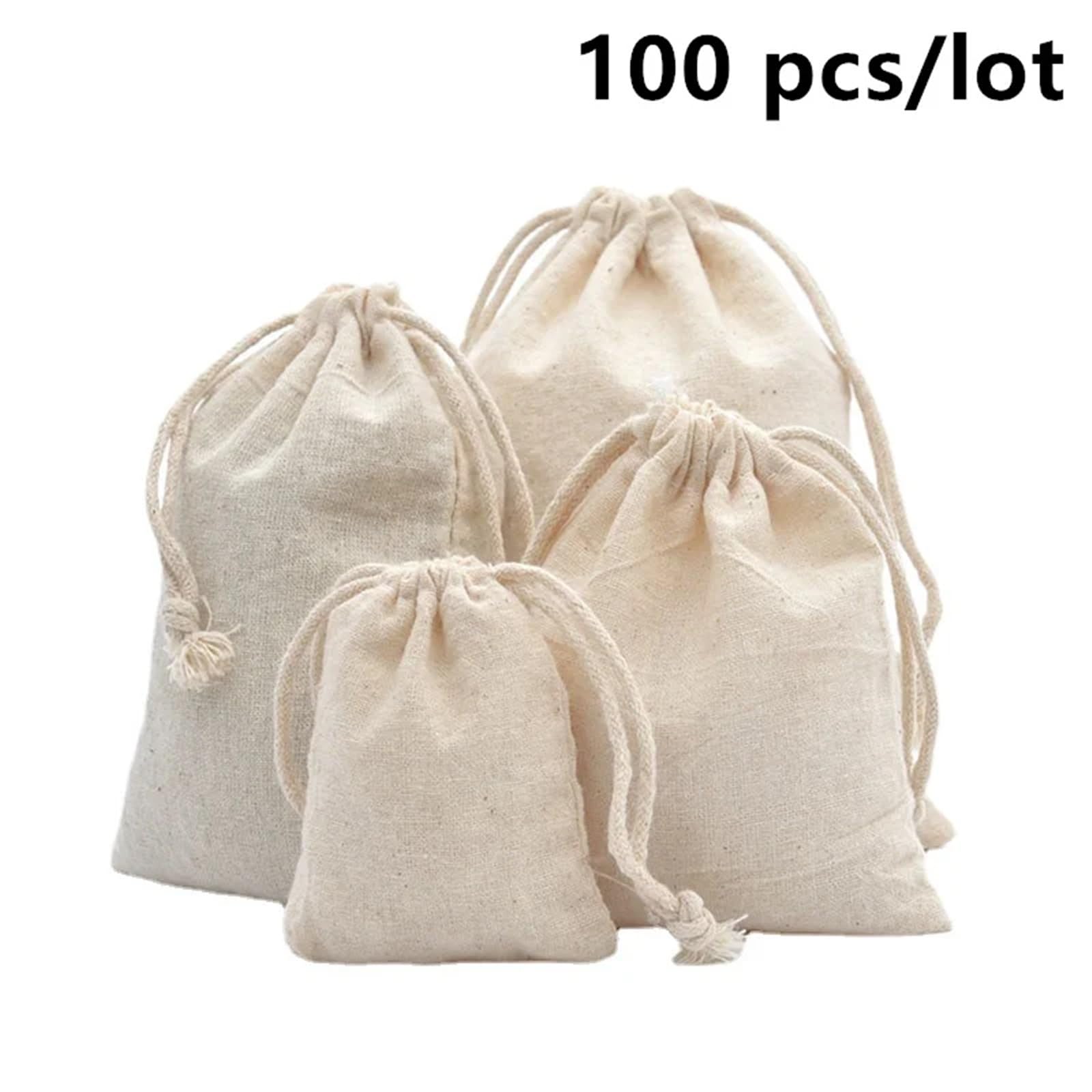 sac en coton à cordon Sacs à cordon en coton 100 pièces, for cadeau de mariage et noël, emballage DIY, petites pochettes unies, sacs rangement domicile(10x12cm(100pcs))