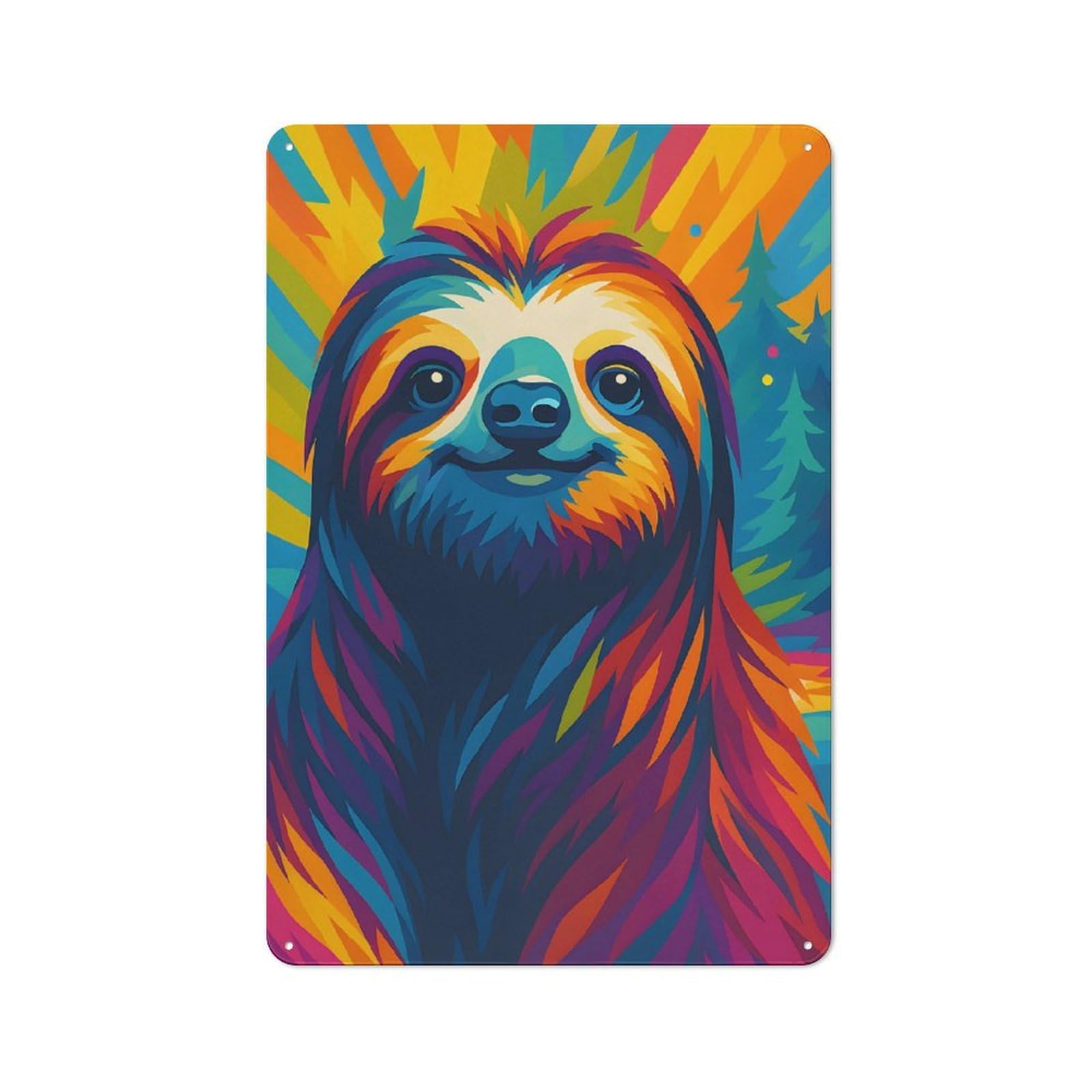 Junmoney Style-16 Colorful Sloth Portrait Rustic Printed Metal Sign 30X20cm For Garage Or Workshop, For Garage, Workshop And Man Cave Decoration