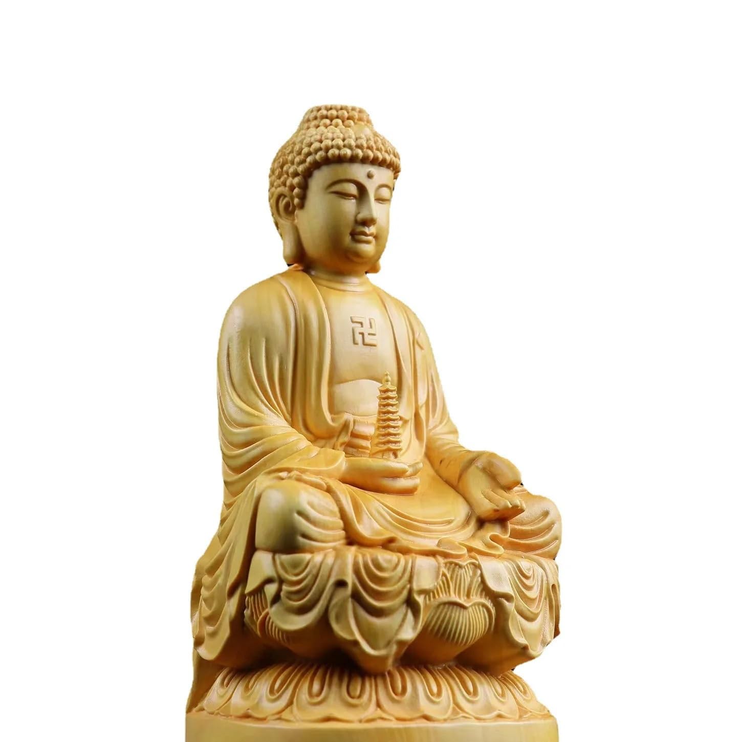 SAMCIOI Desktop Figurines Solid Wood Carved Buddha Statue Home Room Office Feng Shui Office Decorations