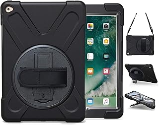 iPad Air 2 Case for Kids 9.7 Inch (2014 Release) with Stand Strap | Heavy Duty Rugged Rubber Protective Cover Case for iPad Air 2nd Generation A1566 A1567, Black