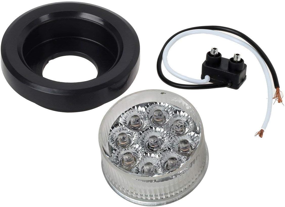 Partsam 7Pcs 2" Round Trailer Led Side Marker and Clearance Lights w/Reflectors 9 Diodes Clear Lens, Grommets and Pigtails (2 Amber + 5 Red)