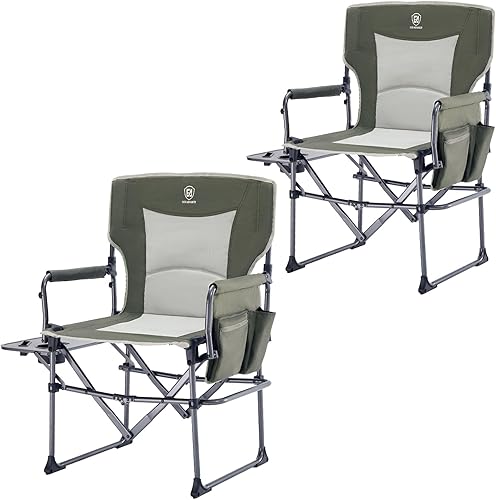 EVER ADVANCED Silla de directores de camping con mesa auxiliar, silla plegable portátil con tamaño compacto, resistente con bolsillo para camping,