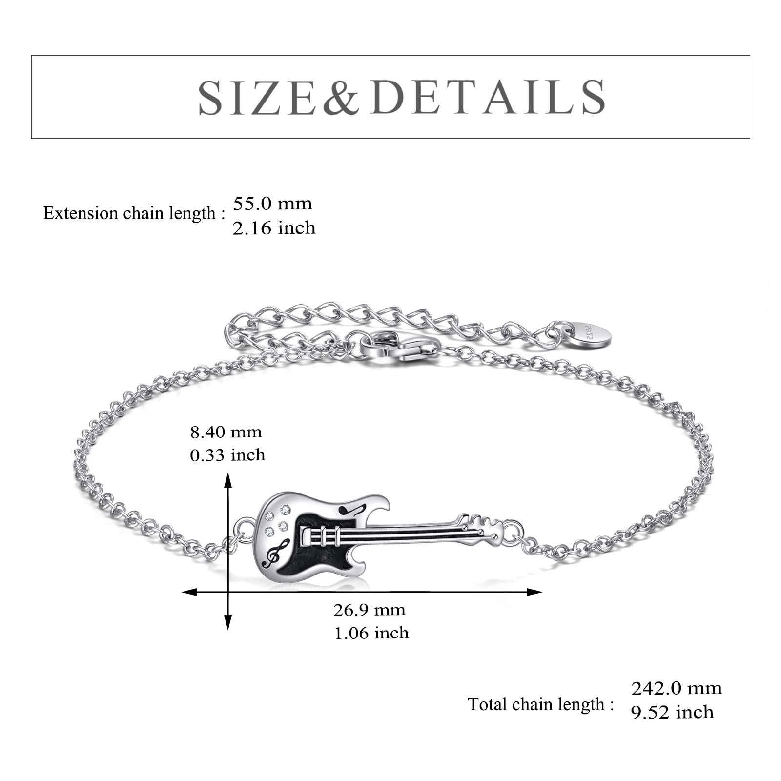 YFN Bracciale Chitarra Argento Sterling Gioielli Musica Regalo Punk Rock per Donna Uomo Bambina Bambino Amante Chitarra