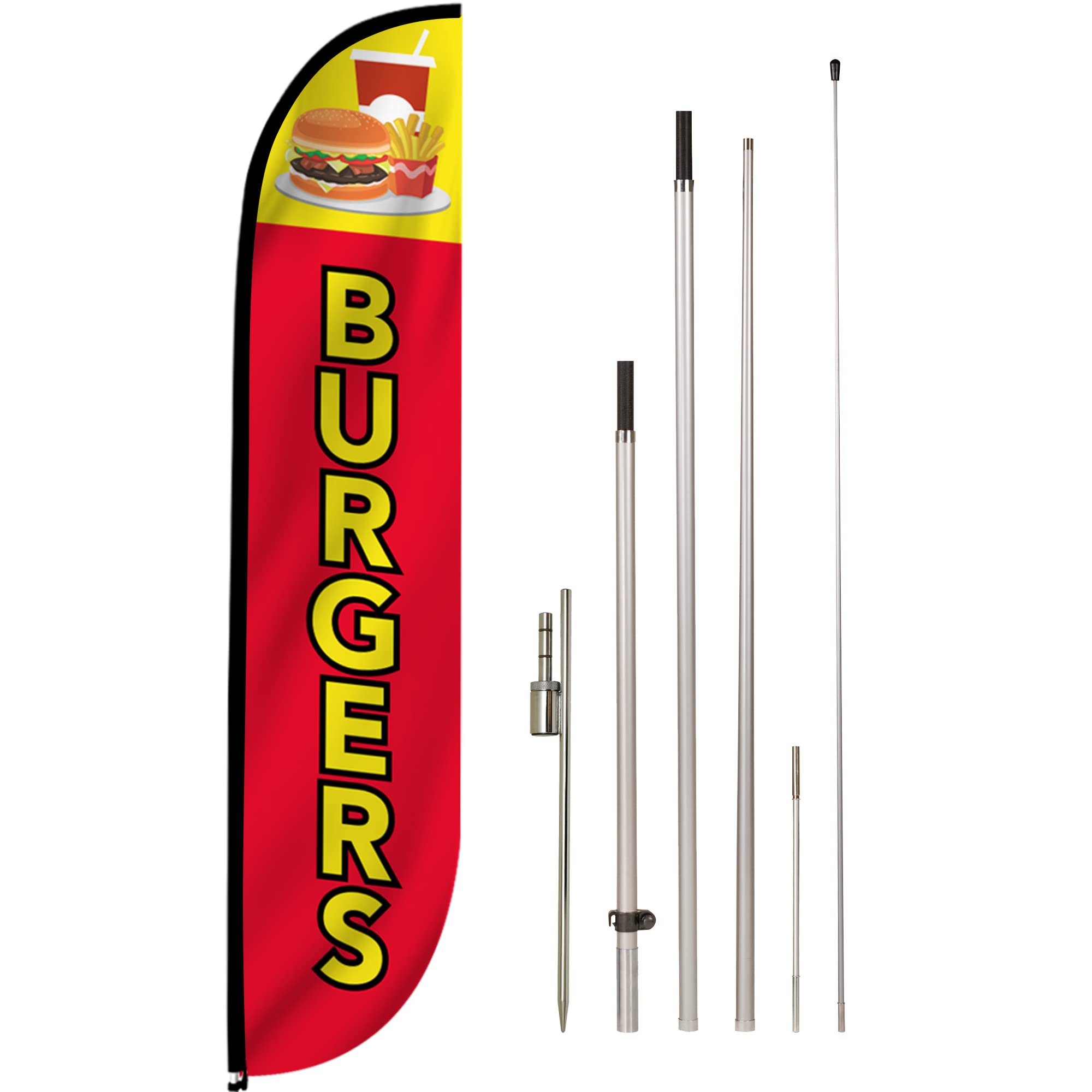 Photo 1 of LookOurWay Food Themed 12-Feet Tall Feather Flag Complete Set with Poles & Ground Spike Burgers