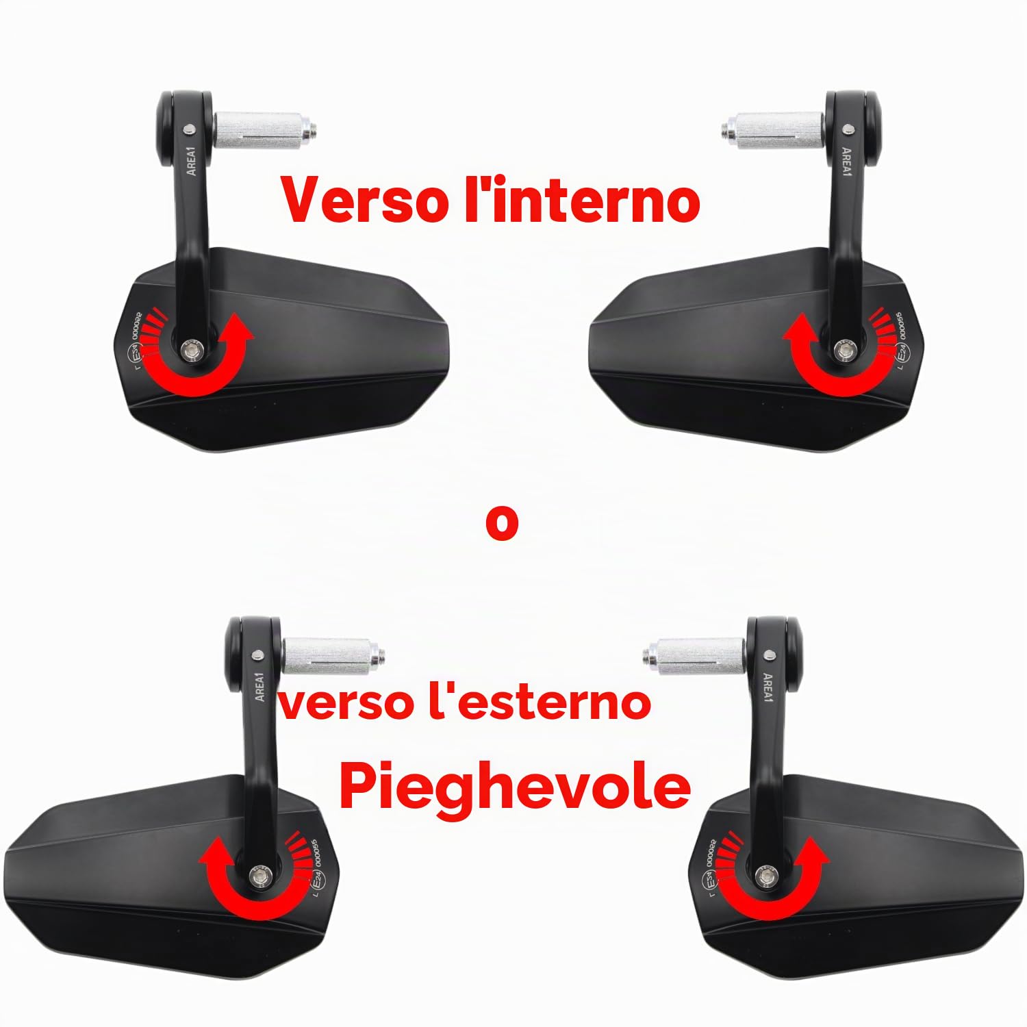 Area1 Specchietti Retrovisori Moto Universali da Manubrio, Coppia Omologata E – Compatibili con Duke SMC/R MT07 MT09 MT125 Z900 Z650 Z500 Z125 CMX CB 500 Hornet SV650 GSXS GSF Bandit R12 S1000 Tuono