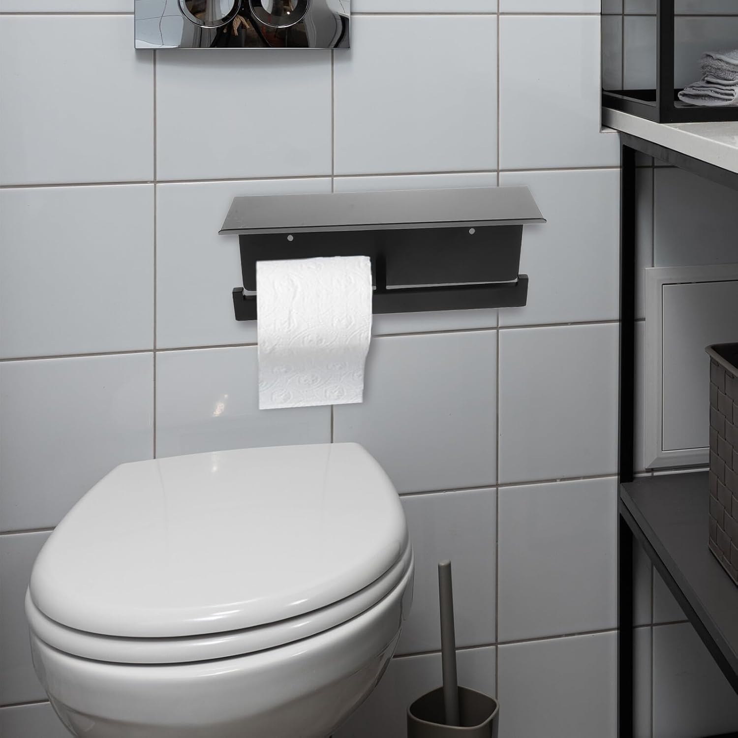 VILLCASE Stainless Steel Punch-Free Toilet Paper Holder Wall Mount Double Roll Paper Towel Rack Bathroom Sundries Organizer Black