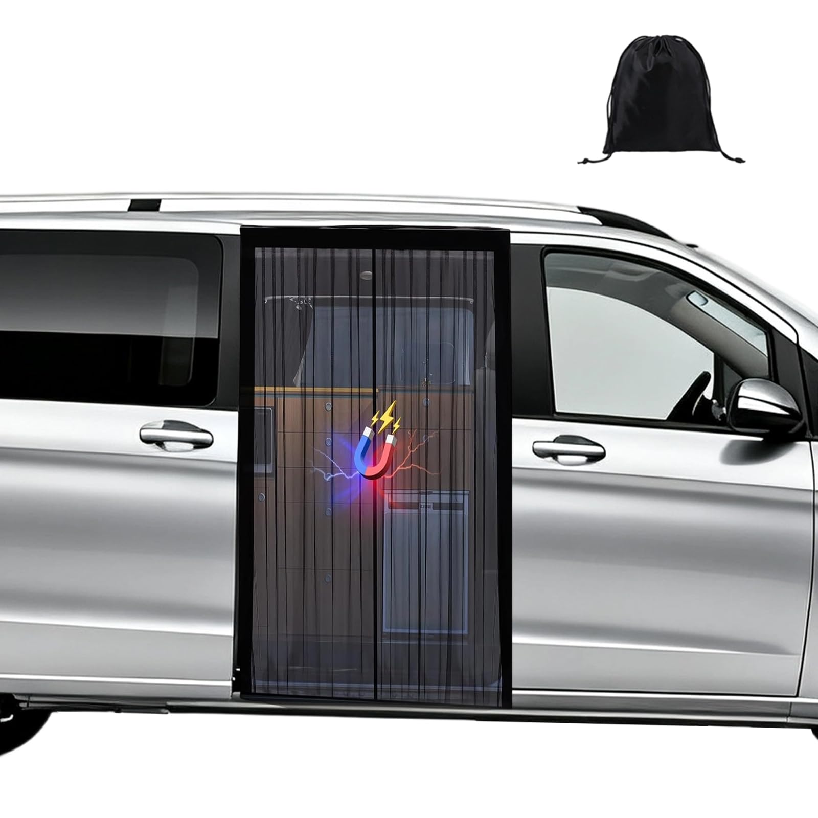 Moustiquaire magnétique pour Van, Universelle Moustiquaire pour Porte latérale Filet d'ombrage de Porte Latérale Camping für Mercedes Vito, Volkswagen Transporter und California (150x110cm)
