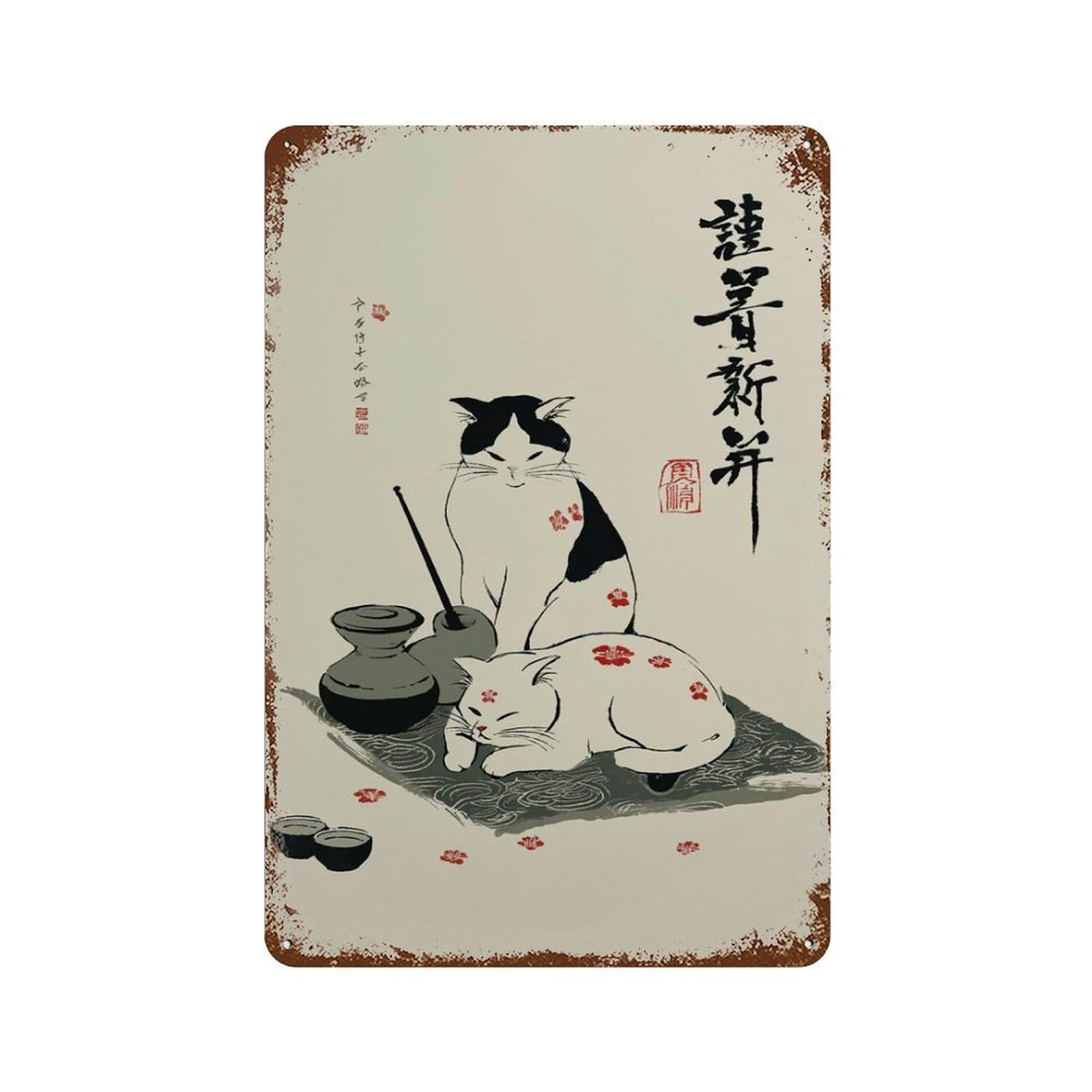 xiaoxiaoshen Japanese Cats Sumi Wall Decor Art Metal Tin Poster Modern Home Decor Art Home Bar Shop Decorations Vintage Sign 30x20cm