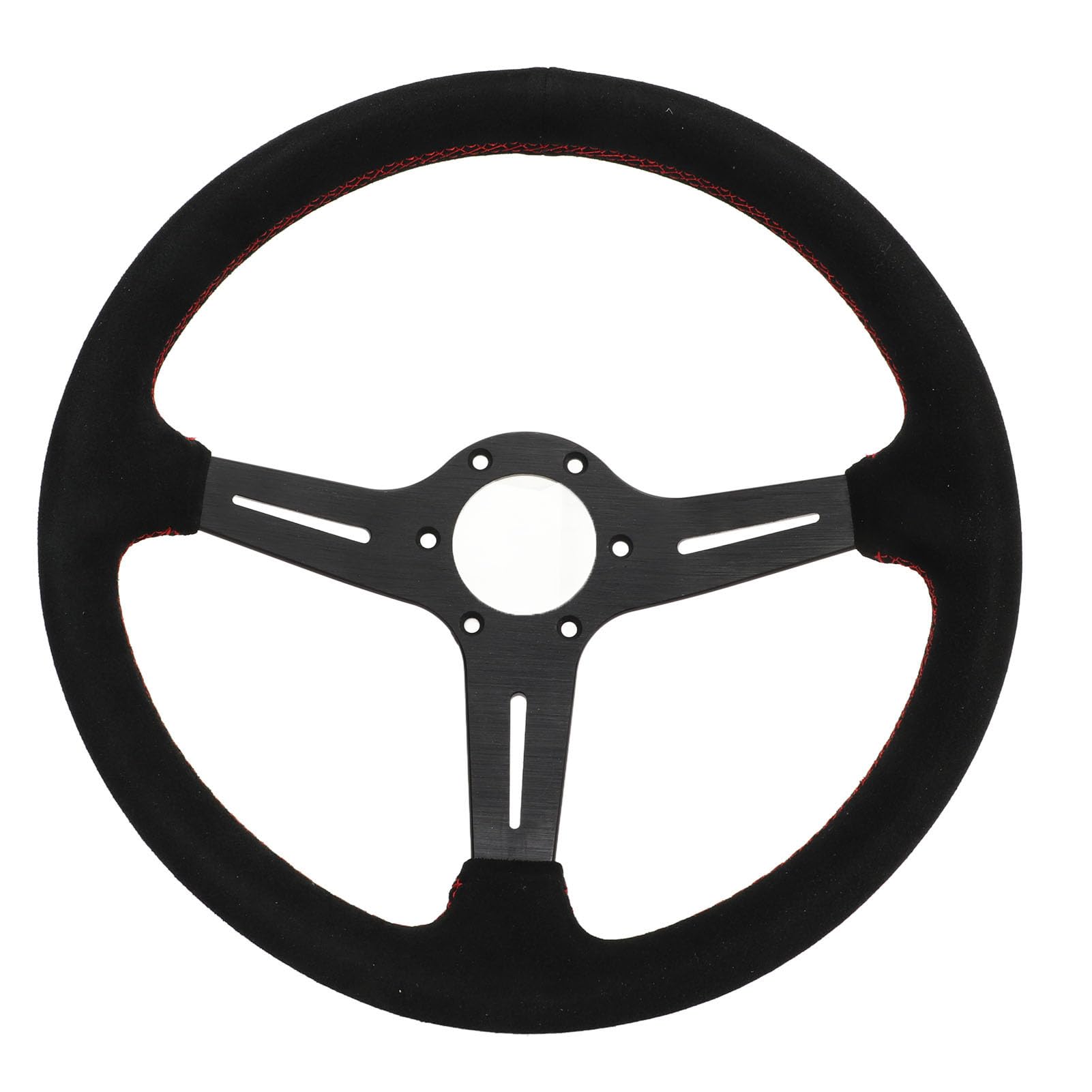 Volante da 14 Pollici Volante da in Pelle Scamosciata Lega di Alluminio Nera Cuciture Rosse Sostituzione Universale da 350 Mm per Uso su Pista Stradale