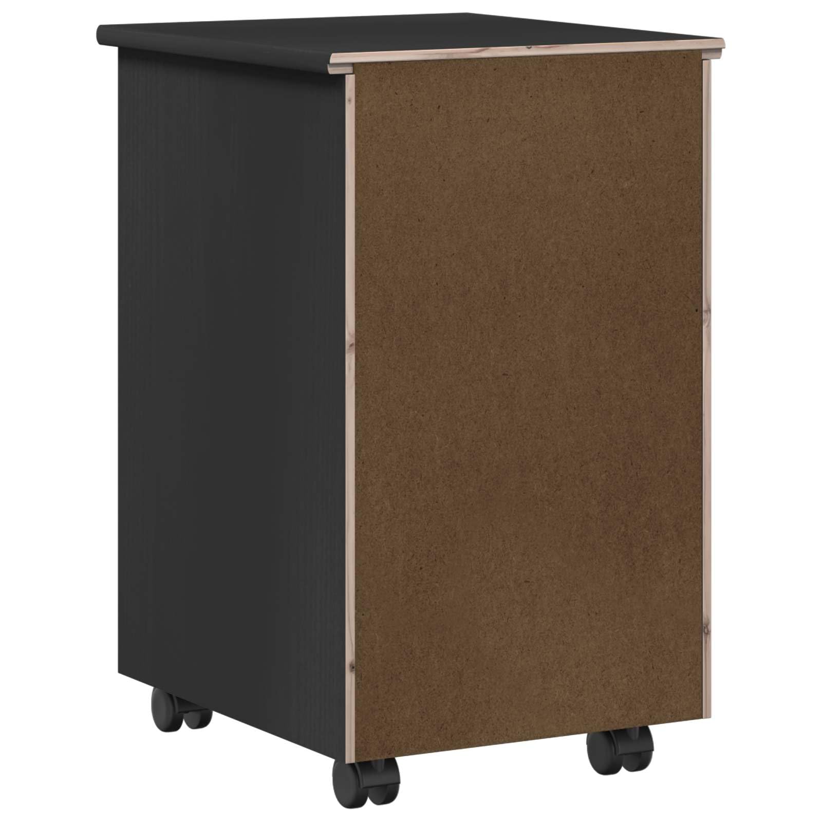 Armadio a rotelle nero, 34 x 39 x 56 cm, contenitore con ruote in legno di pino massello con 4 cassetti, contenitore mobile da ufficio per casa e studio, design minimalista