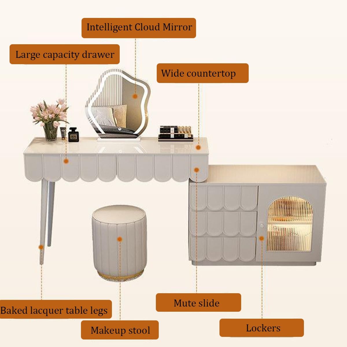 Coiffeuse avec Miroir et éclairage intégrés, Disponible en 3 Coloris. Élégante Table de Chevet avec tiroirs, Finition Blanche Moderne, 100 cm, idéale pour la Chambre.