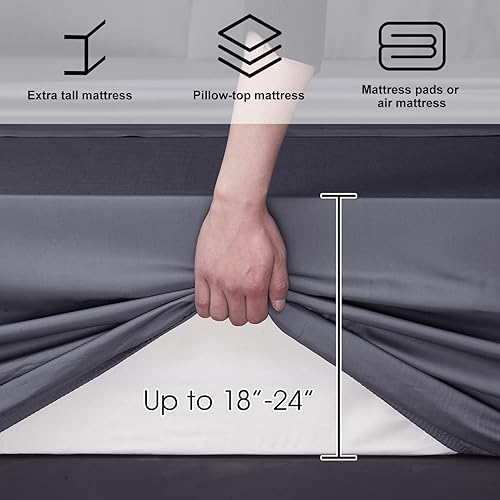 Miniatura 3 de HYPREST Sábanas tamaño Queen de bolsillo profundo, rayón derivado del bambú, sábanas grises para colchones de 18 a 24 pulgadas de grosor, sábanas
