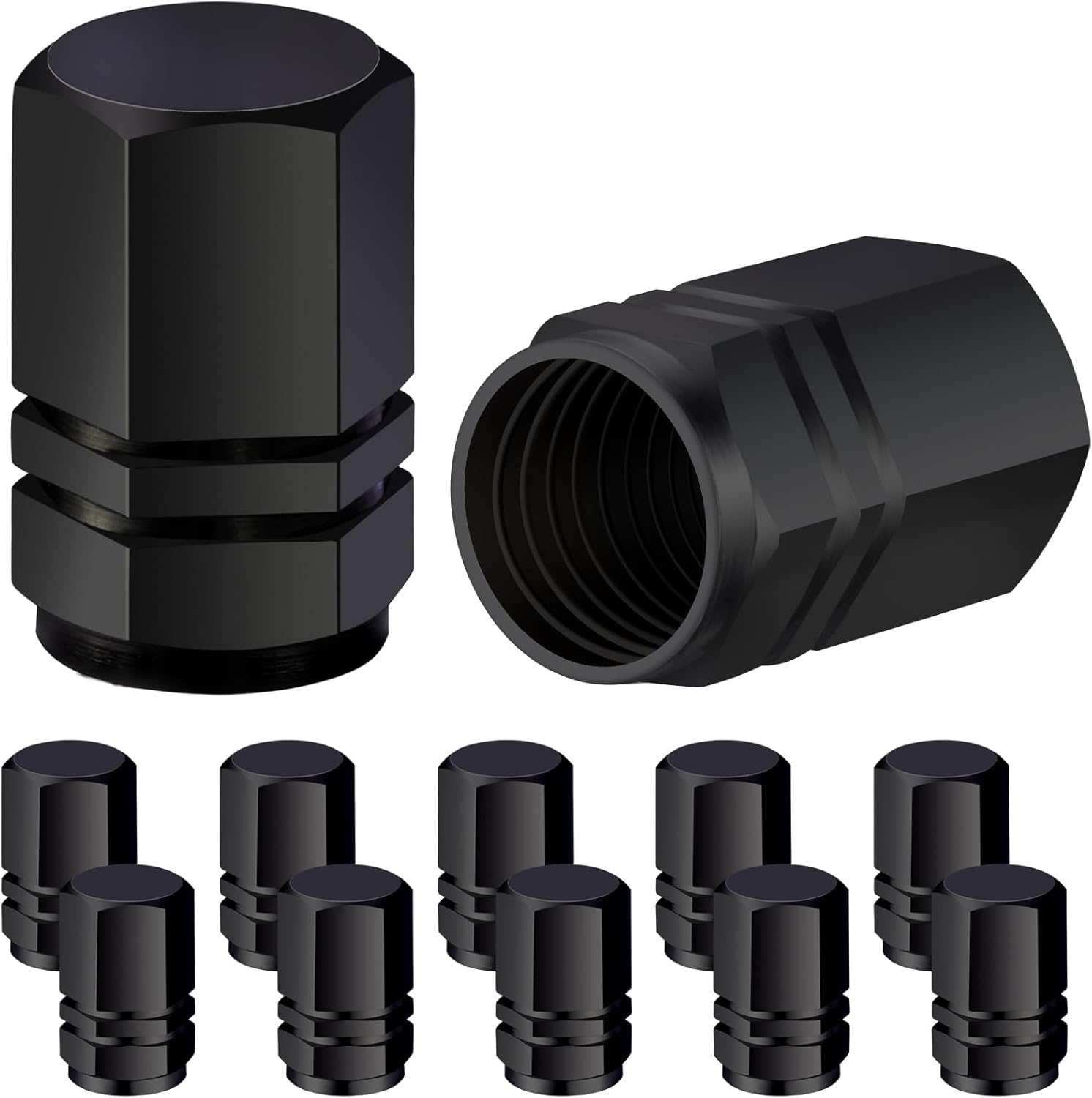 Tire Valve Caps 5 Pack Black Schrader Valve Cap, Tire Air