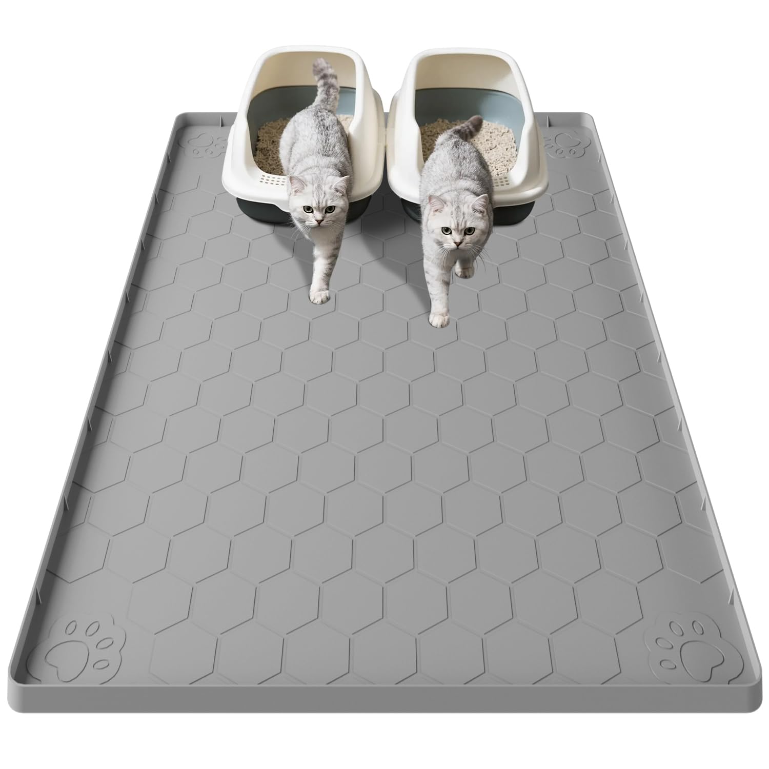 Grote kattenbakmat, 101 x 71 cm, kattenbakmat van voedselveilige siliconen, waterdicht, urinebestendig, gemakkelijk te reinigen, antislip kattenmat voor de vloer, lichtgeel