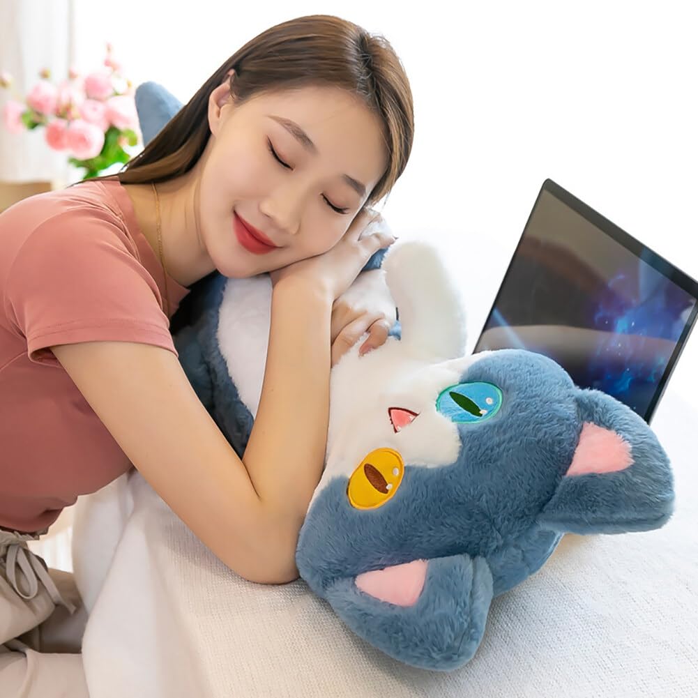 Uposao Hermosa muñeca de gato de tiburón de felpa, linda caricatura, almohada de gatito de tiburón de peluche suave, almohada alargada para dormir, juguetes para muñecas, regalo para la familia